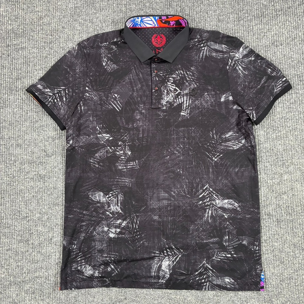 Au Noir Mens Black Floral Polo Shirt Size 2XL Short Sleeve Designer Luxury